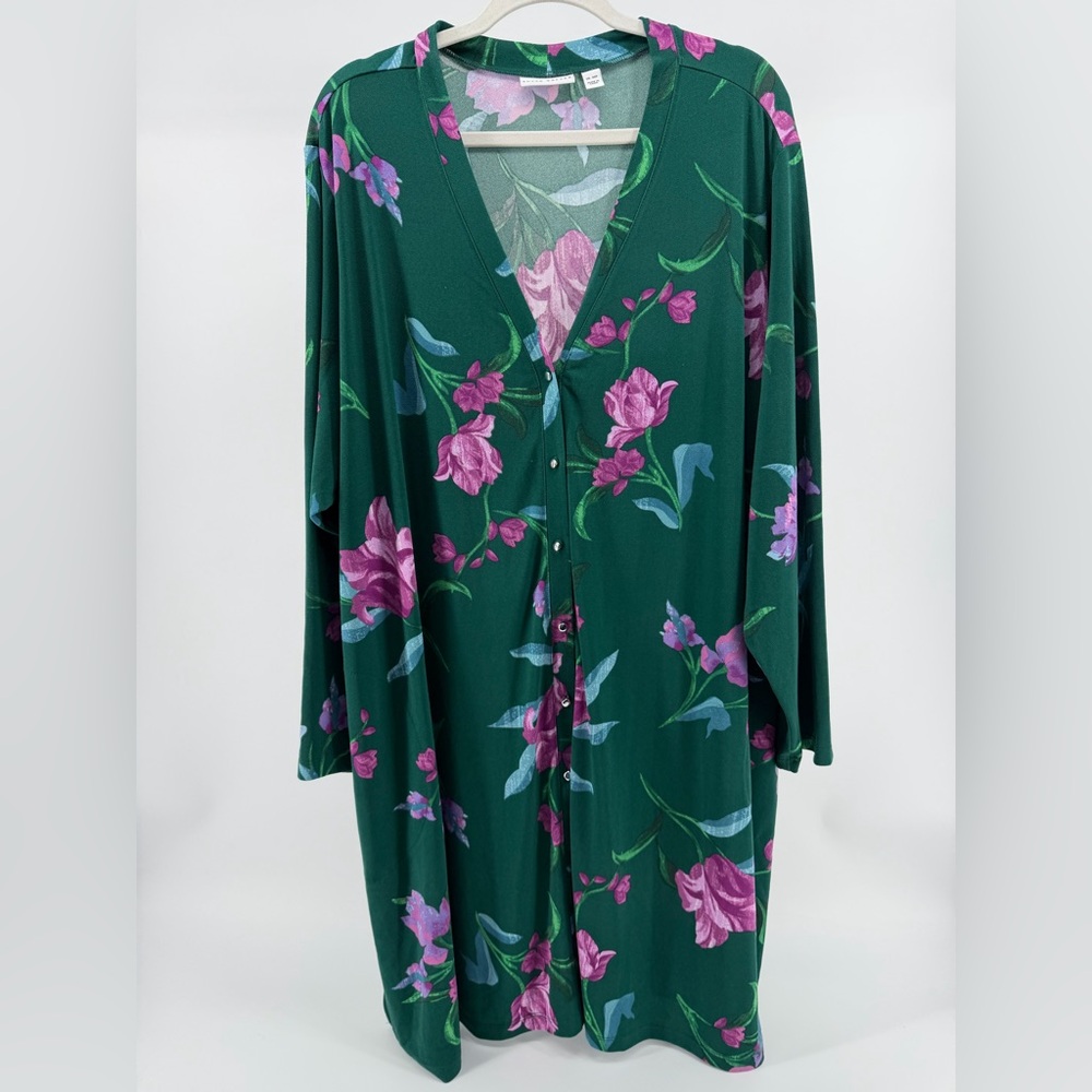 Susan Graver Green Floral Stretch Knit Button Front Tunic Dress, Women's 4XP